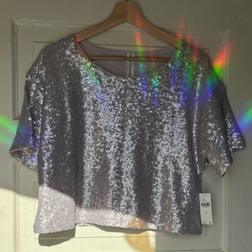 NWT Anthropologie Shimmering Lilac Sequined Crop Top, size Medium